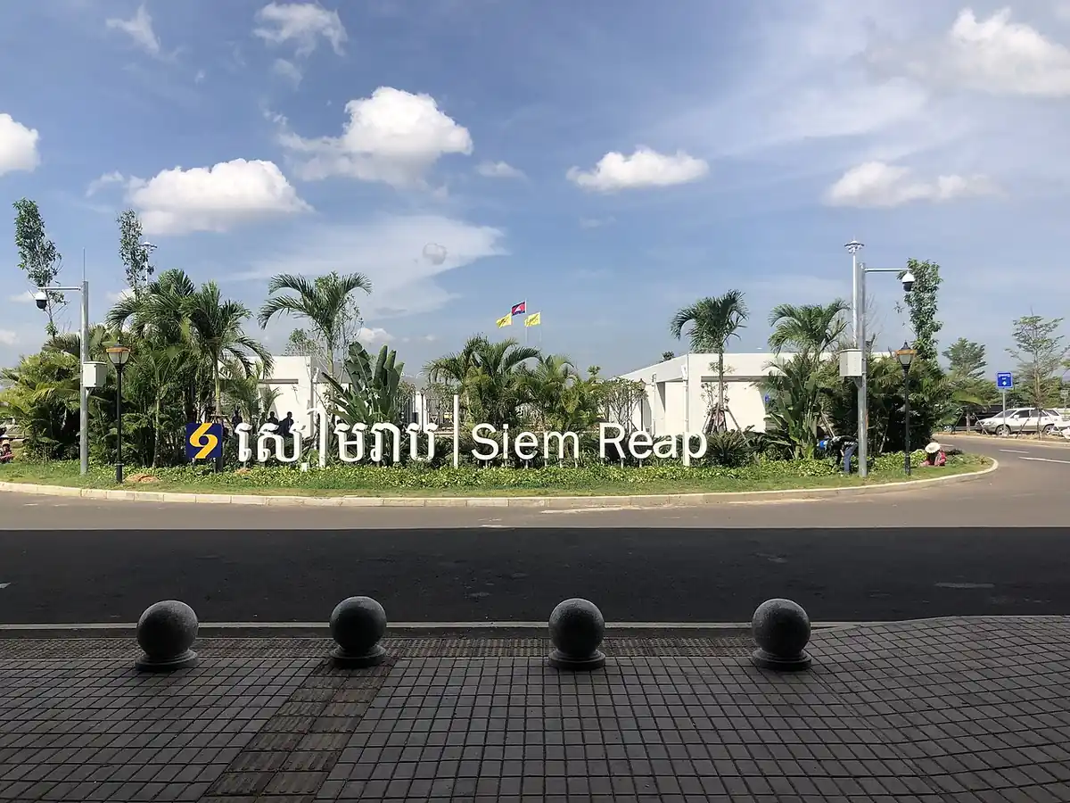The terminal building and apron at Siem Reap–Angkor International Airport.